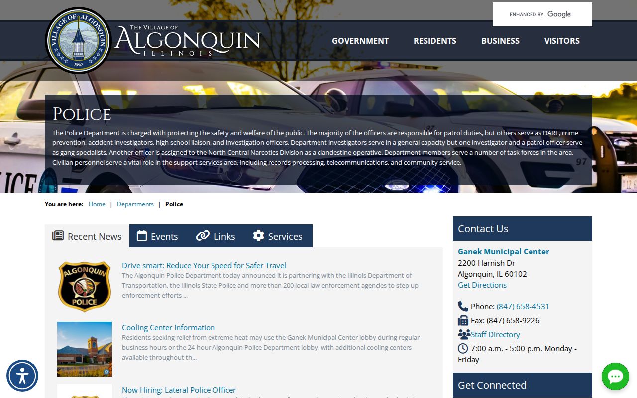 Official Algonquin Police Department webpage