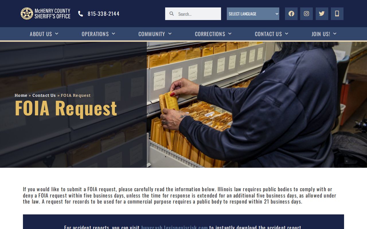 McHenry County Sheriff FOIA request page