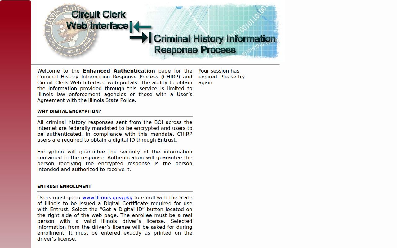 McHenry County criminal history CHIRP authorization login
